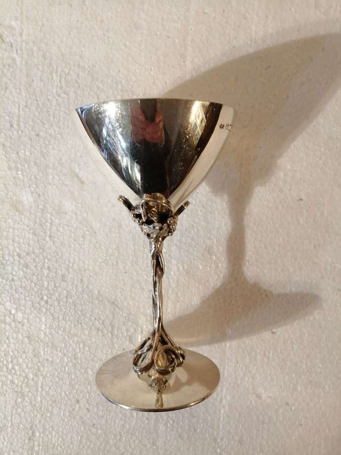 Silver goblet with figural stem at Mere Antiques, Topsham